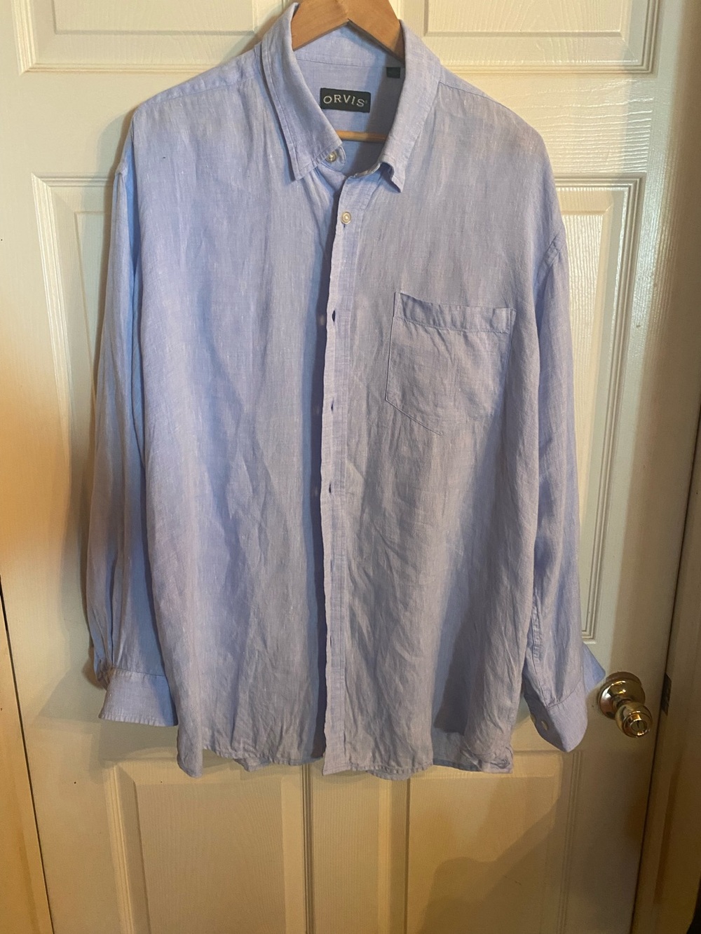 Orvis Men's Pale Blue Linen Button-Down Shirt xl